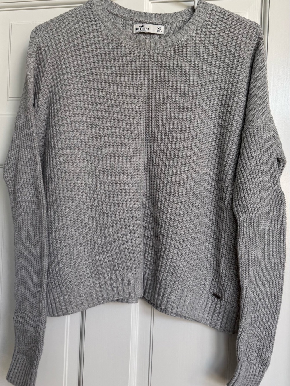 Hollister Light Gray Ribbed Crewneck Sweater